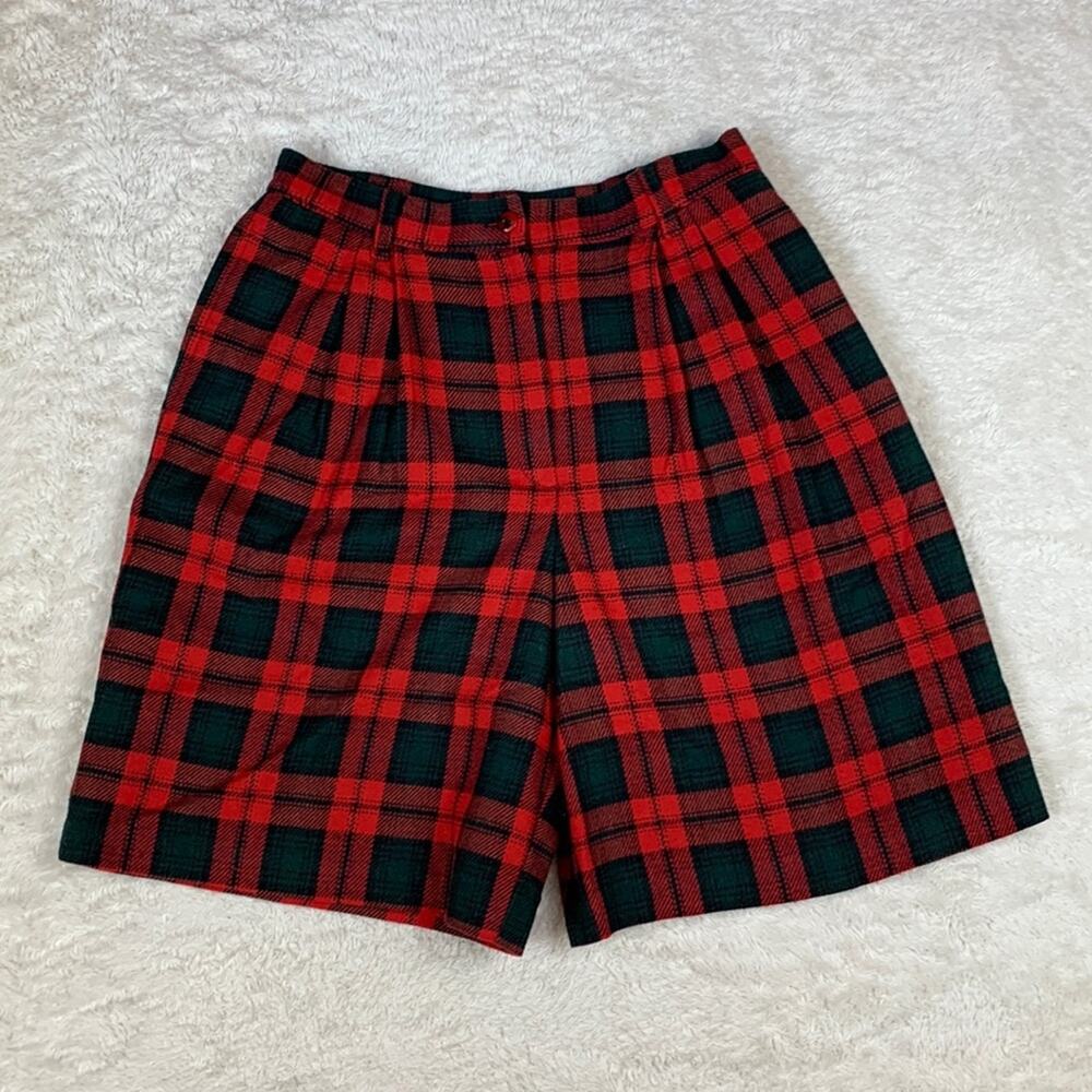 Vintage 90s Sag Harbor plaid wool blend hi rise pleated shorts, 14